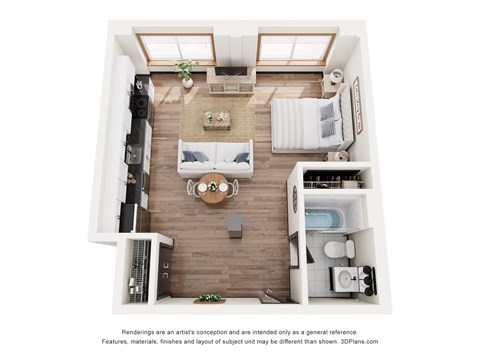 Floor plan for studio, 1 bath, 471 sqft